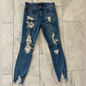 Express ankle legging mid rise distressed jeans size 8